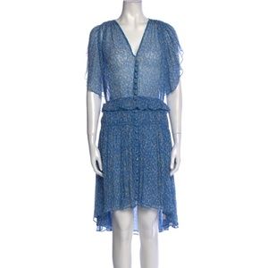 Kooples Blue silk floral midi length dress